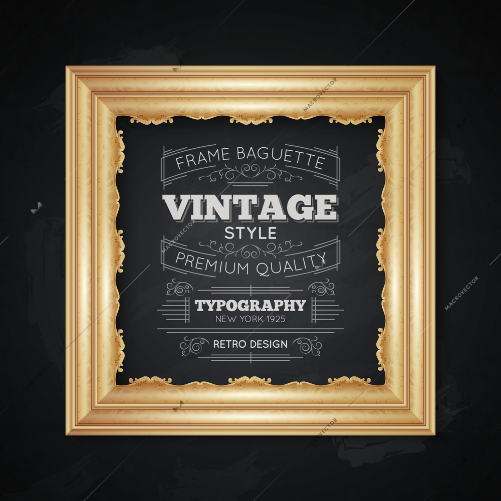 Vintage frame realistic typography with premium quality symbols vector illustration