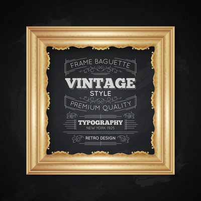 Vintage frame realistic typography with premium quality symbols vector illustration