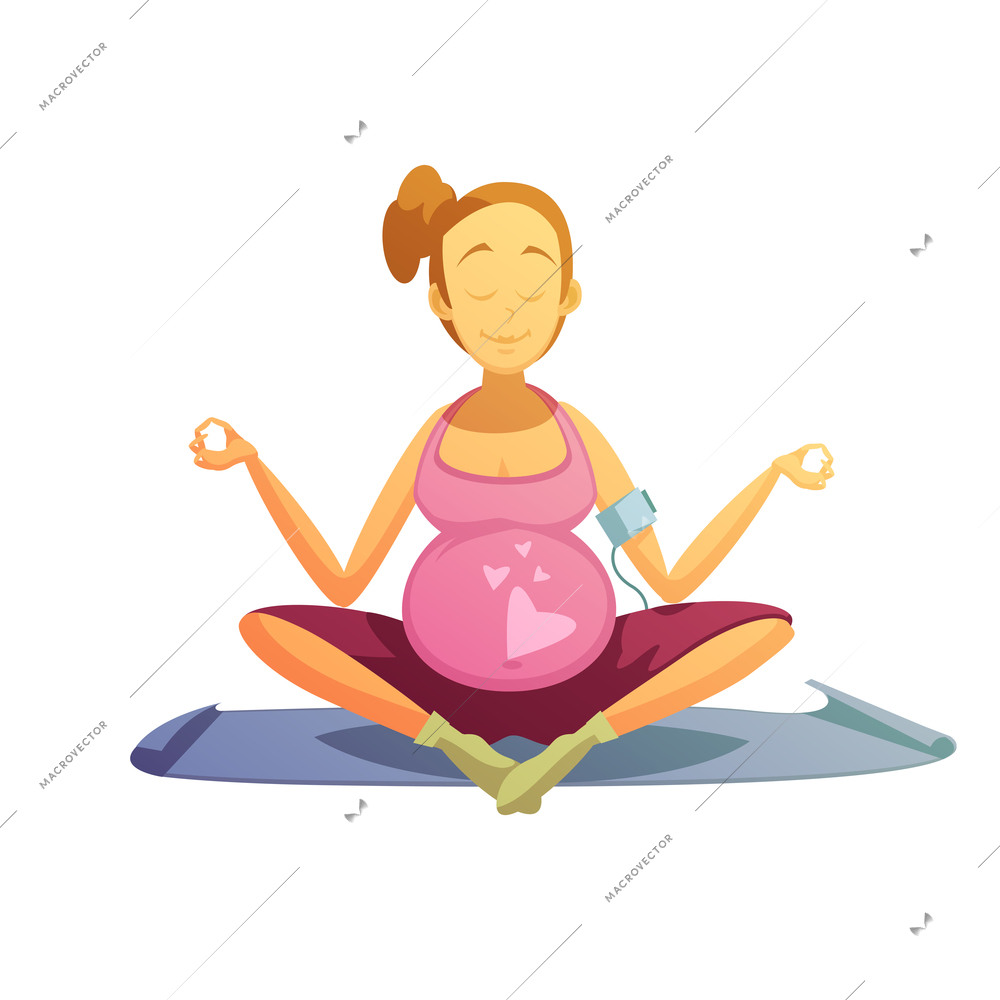 Yoga practice for pregnant women retro cartoon poster with best prenatal asana pose abstract vector illustration