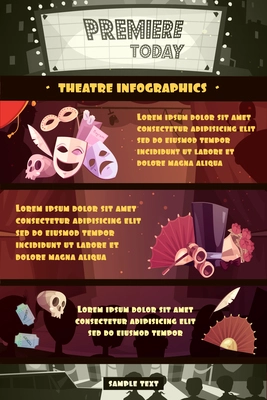 Color cartoon infographic depicting theatre props equipment audience vector illustration