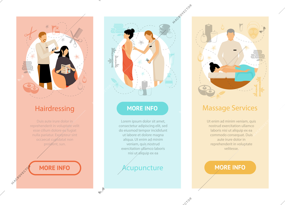 People having beauty procedures in spa salon vertical flat banners isolated vector illustration