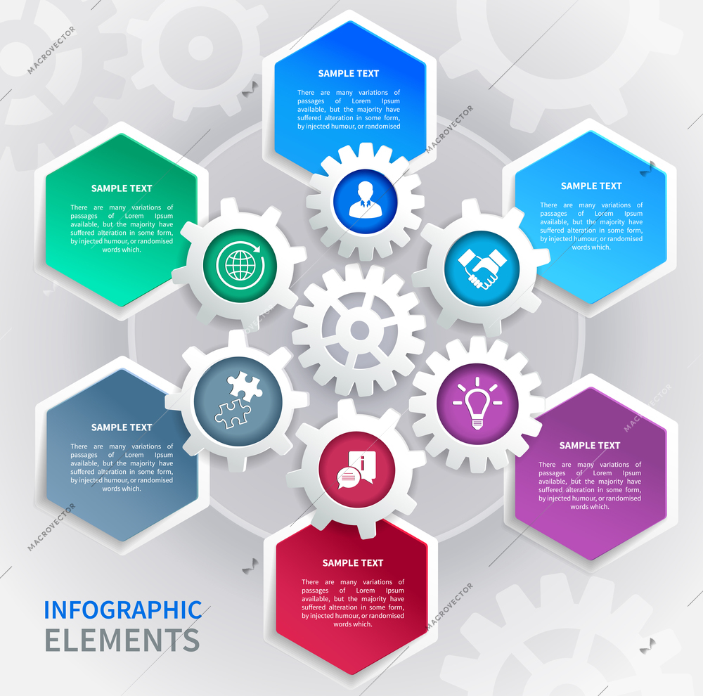 Abstract business paper gear infographics elements template in bee cells pattern vector illustration