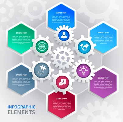 Abstract business paper gear infographics elements template in bee cells pattern vector illustration