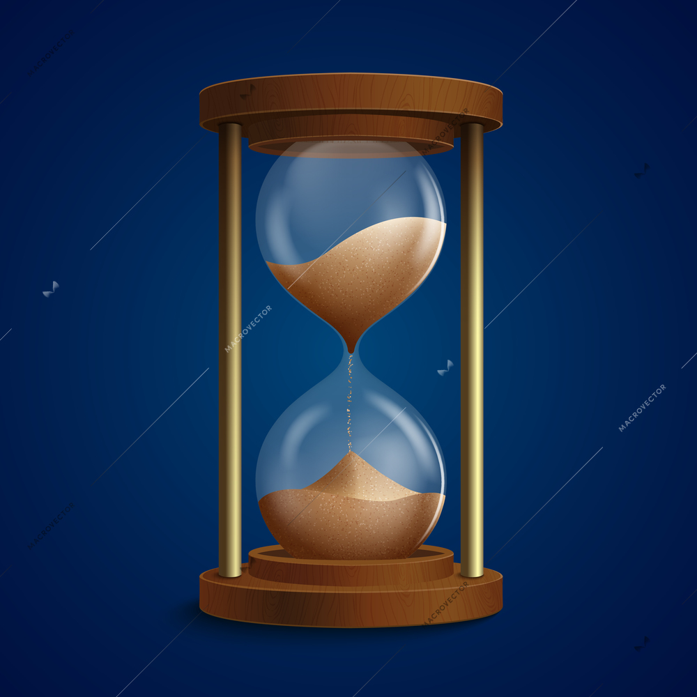 Retro hourglass clock to measure time using sand flow background vector illustration