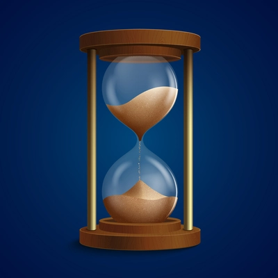 Retro hourglass clock to measure time using sand flow background vector illustration