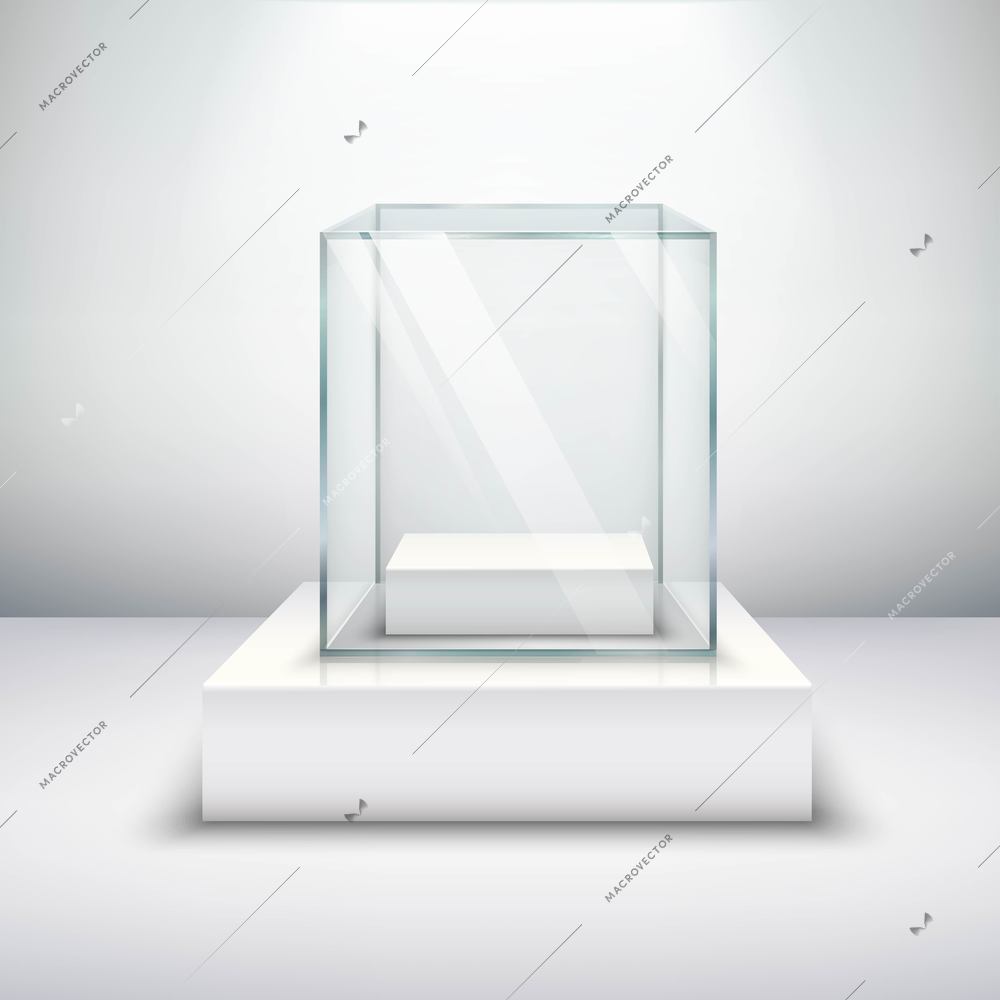 Realistic empty glass for exhibiting on white surface vector illustration