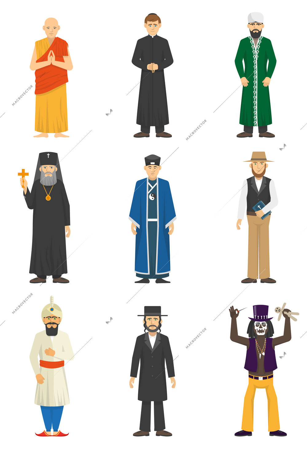 Color icons set of religion confession people Vector illustration