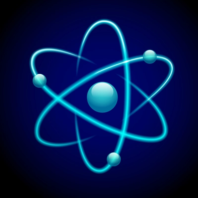 Atom 3d blue abstract nuclear structure science model symbol vector illustration