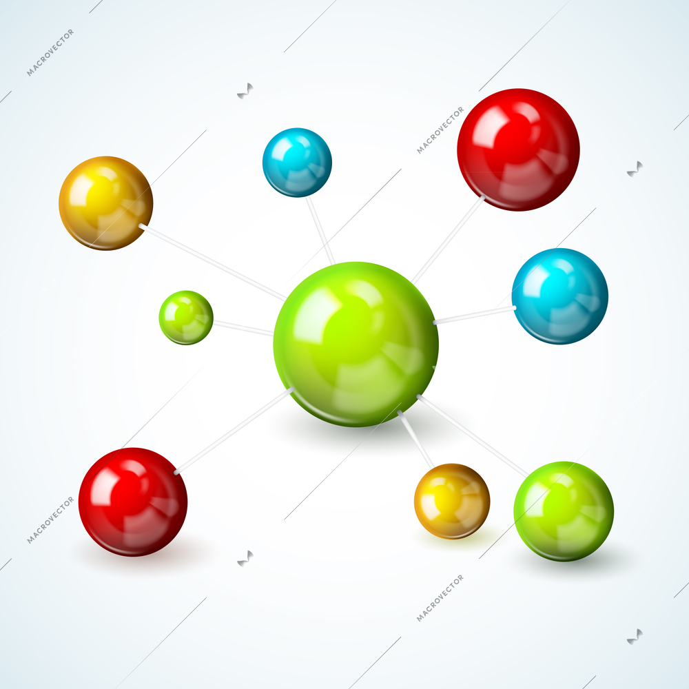 3d scientific molecule model concept with colored atoms vector illustration