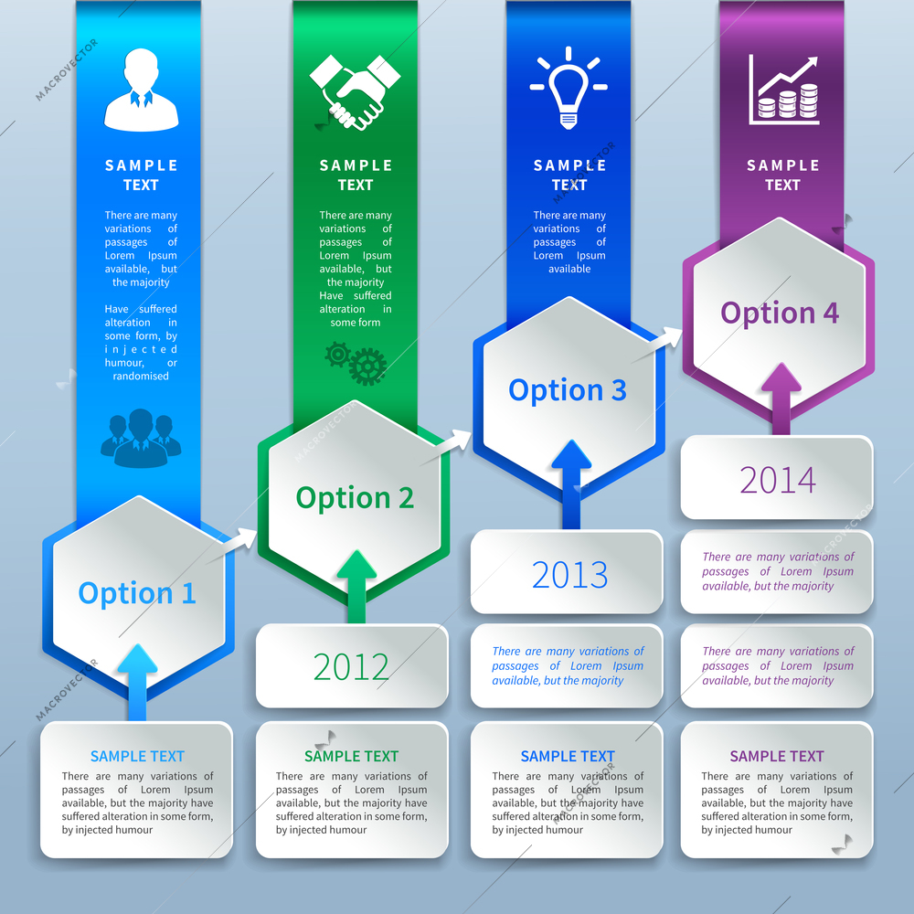 Abstract business paper chart infographics design template with option bookmarks ladder arrows and business icons vector illustration