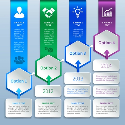 Abstract business paper chart infographics design template with option bookmarks ladder arrows and business icons vector illustration