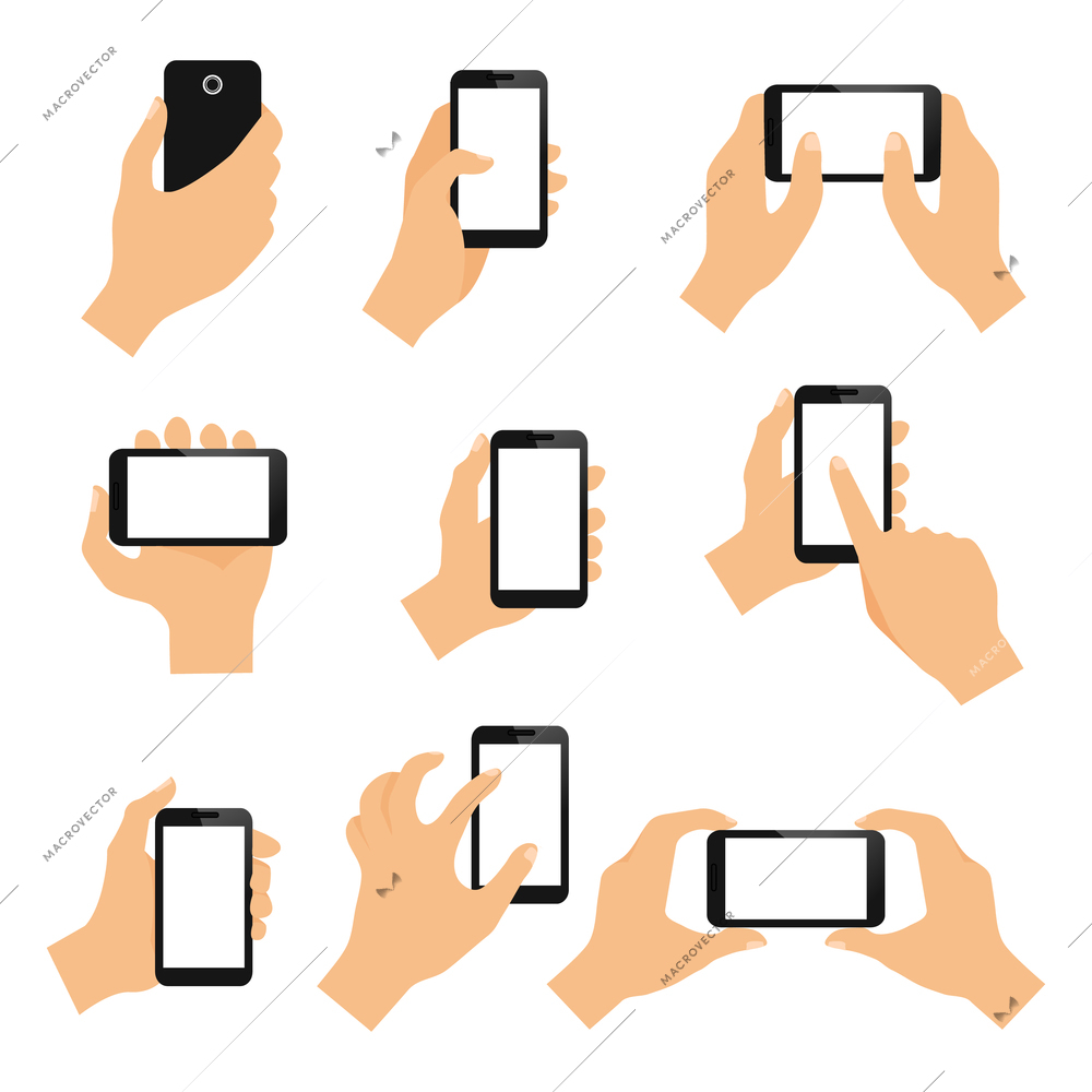 Touch screen hand gestures design elements of swipe pinch and tap isolated vector illustration