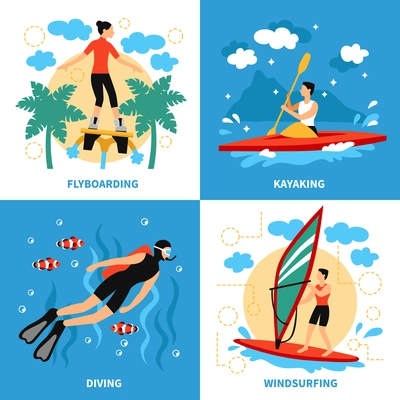 Water Sport Concept. Water Sport Vector Illustration.Water Sport  Flat Icons Set. Water Sport Design Set.Water Sport  Isolated Elements.