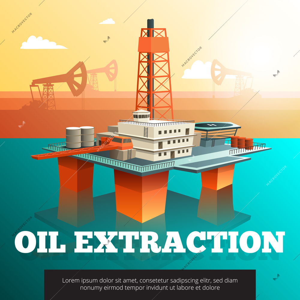 Offshore platform oil rig to drill wells extract and process oil and natural gas isometric vector illustration