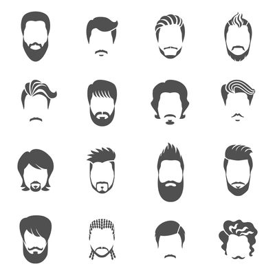 Set of black icons hairstyle man with beard and mustache wiyhout face vector illustration