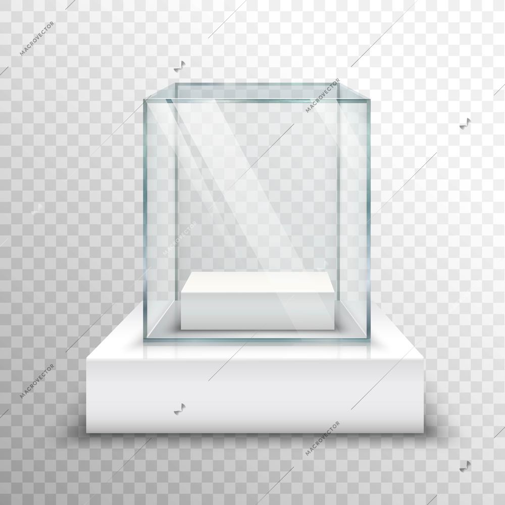 Realistic empty glass for exhibiting on transparent background isolated vector illustration