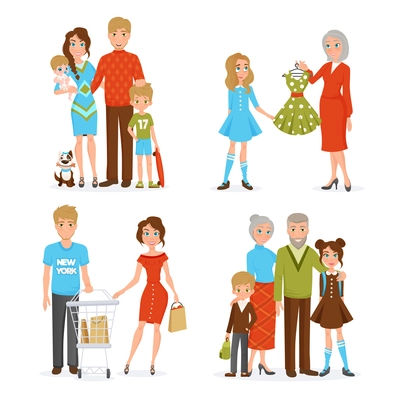 Happy big family decorative collection with mother father daughter son newborn grandfather and grandmother flat icons vector illustration