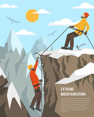 Color flat illustration depicting extreme mountaineering vector illustration