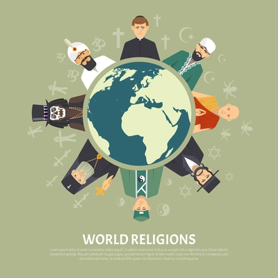 Color flat illustration depicting different world religion confession with title vector illustration