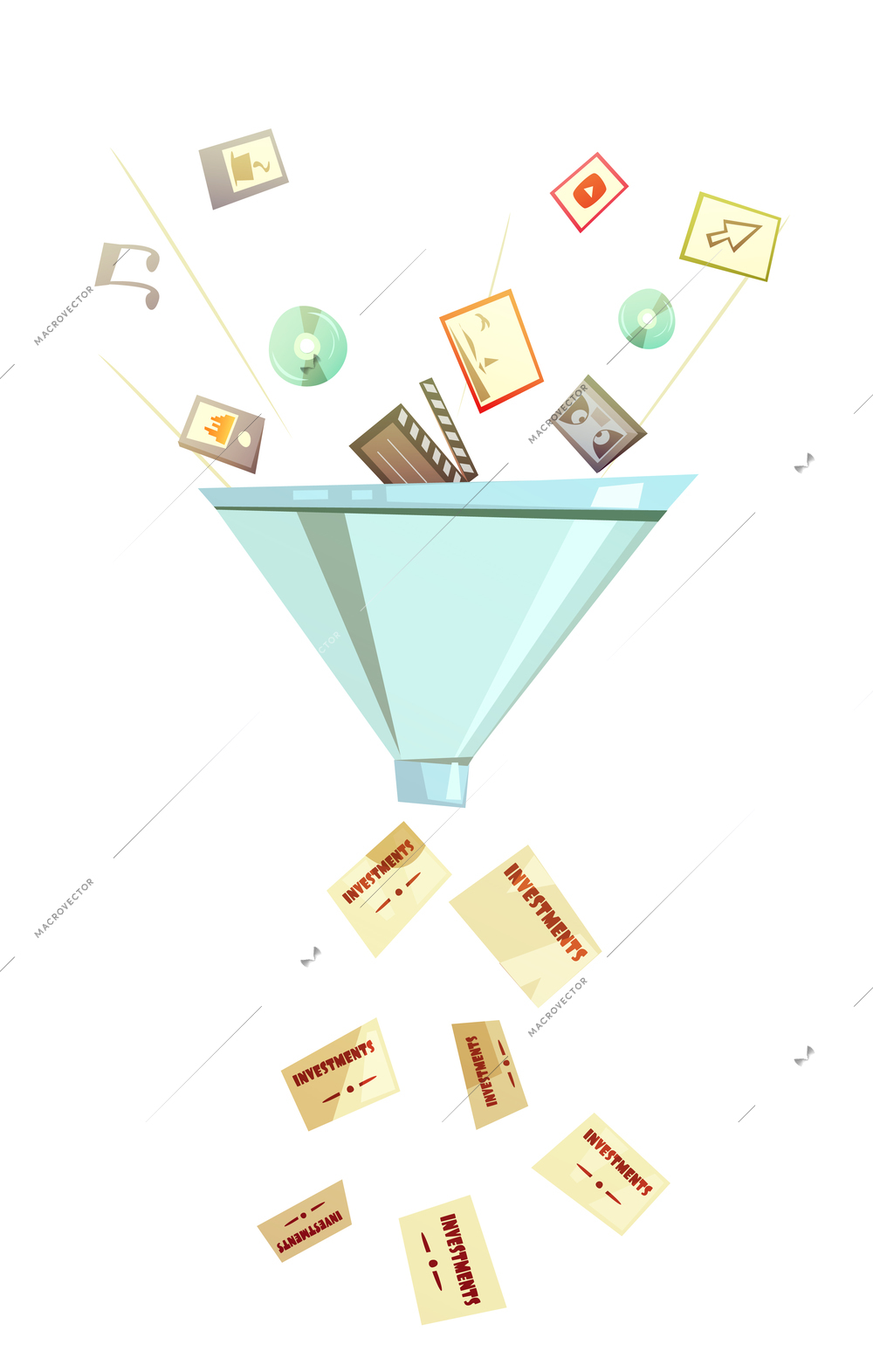 Intellectual investment for profitable business success symbolic funnel retro icon for business success retro cartoon vector illustration