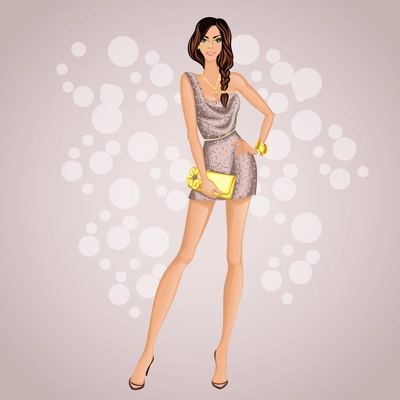 A glamorous beautiful stylish dressed up for party and dance young sexy girl vector illustration