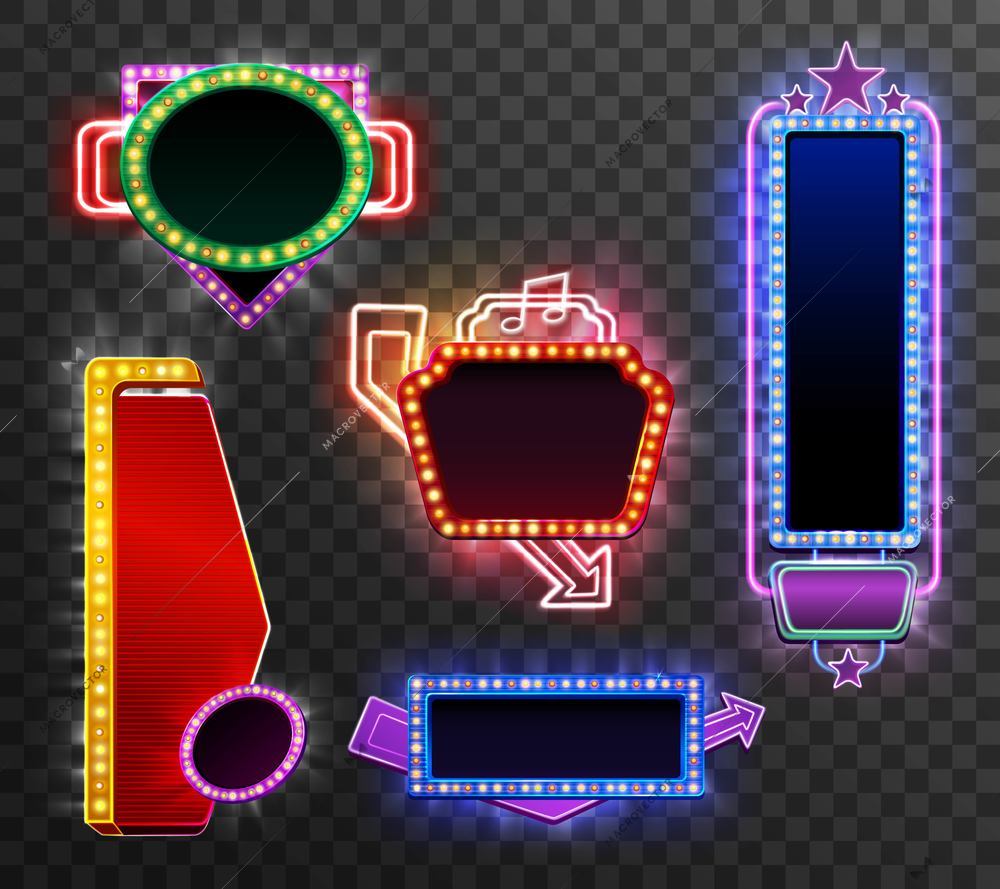 Retro light banner set isolated on transparent background isolated vector illustration