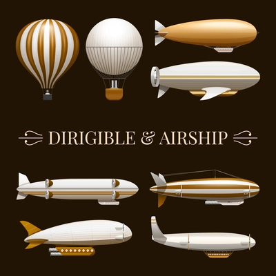 Set of icons with different types of balloons and airships vector illustration