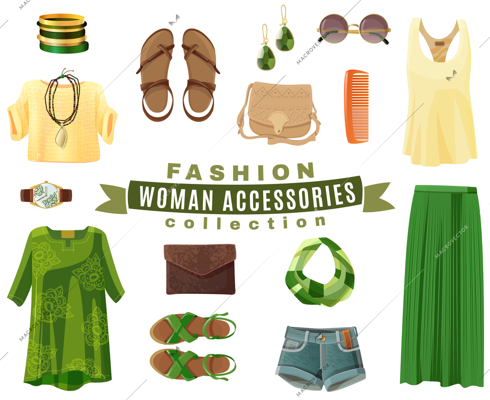 Flat Design Fashion Woman Summer Accessories Vector Illustration 23814