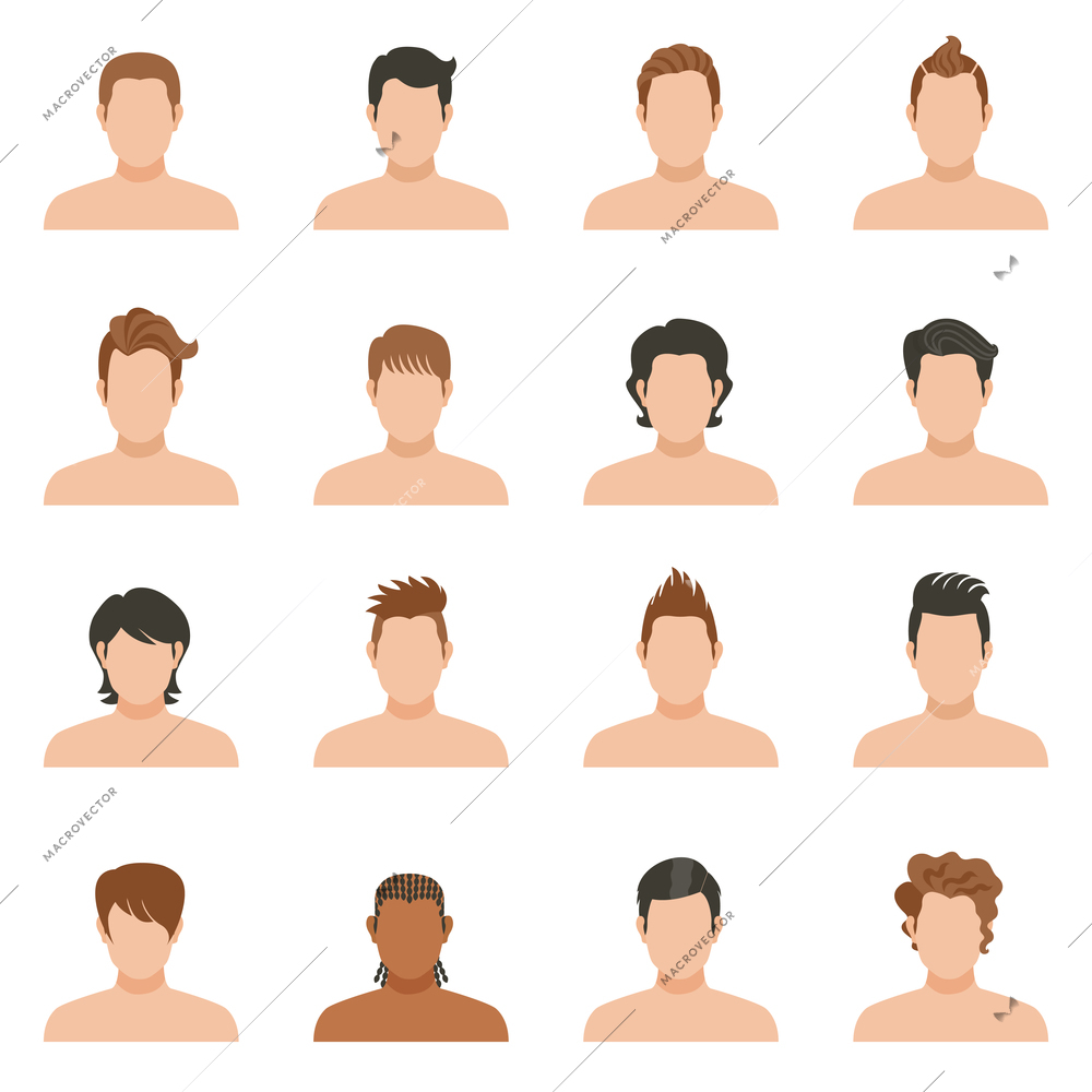 Set of color icons of hairstyle man without face vector illustartion