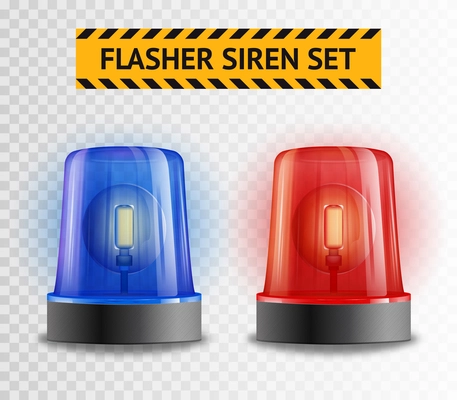 Two police flasher sirens set isolated on transparent background realistic vector illustration