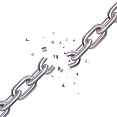 Color illustration depicting broken metal chain with iron pieces vector illustration