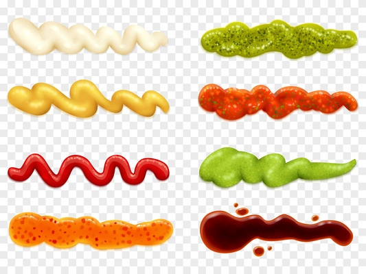 Color set icons depicting strips of different sauce vector illustration