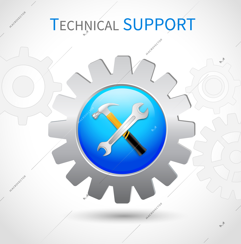 Technical support toothed ring with hammer and spanner wrench web symbol icon