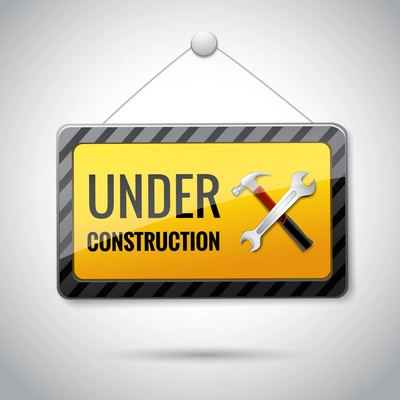 Under construction symbol with hammer and spanner  web site page temporal icon or emblem