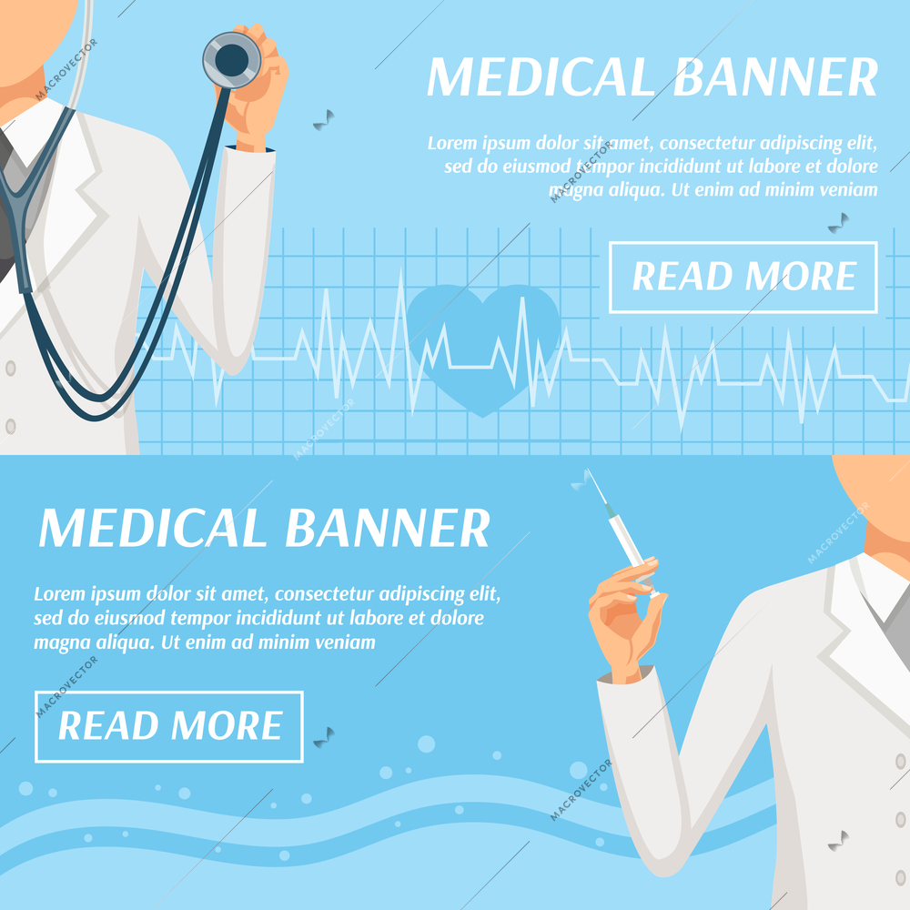 Health care medical banners webpage design with general practitioner doctor and heart rate symbol isolated vector illustration