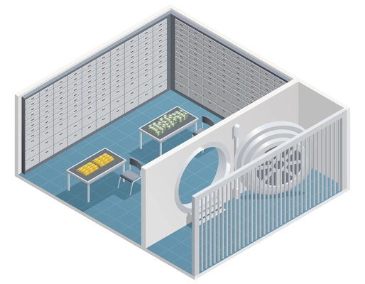 Color isometric design of steel room in the bank vector illustration