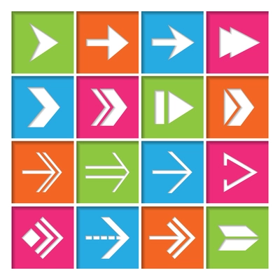 Right forward next arrows symbols icons set for electronic devices flat isolated vector illustration