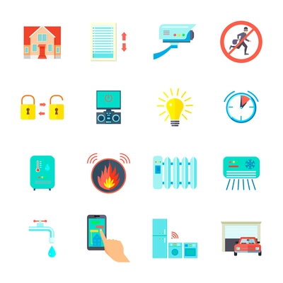 Smart home icons set with heating and conditioning system symbols flat isolated vector illustration