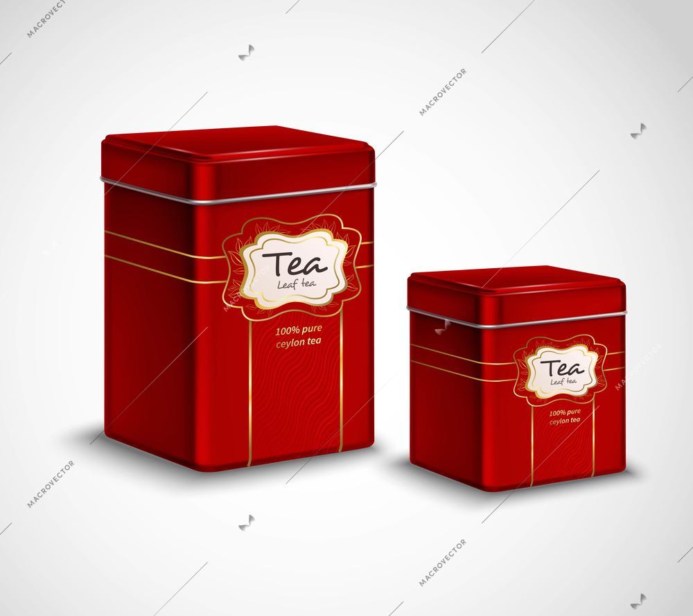 High quality tea metal packaging and storage containers realistic advertisement  poster with 2 red tins vector illustration