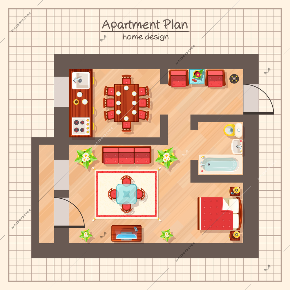 Apartment plan top view with bathroom and living room flat vector illustration