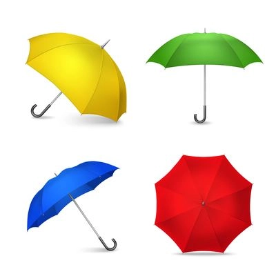 Ladies fashion accessories 4 bright colorful umbrellas realistic square composition in yellow blue green red isolated vector illustration