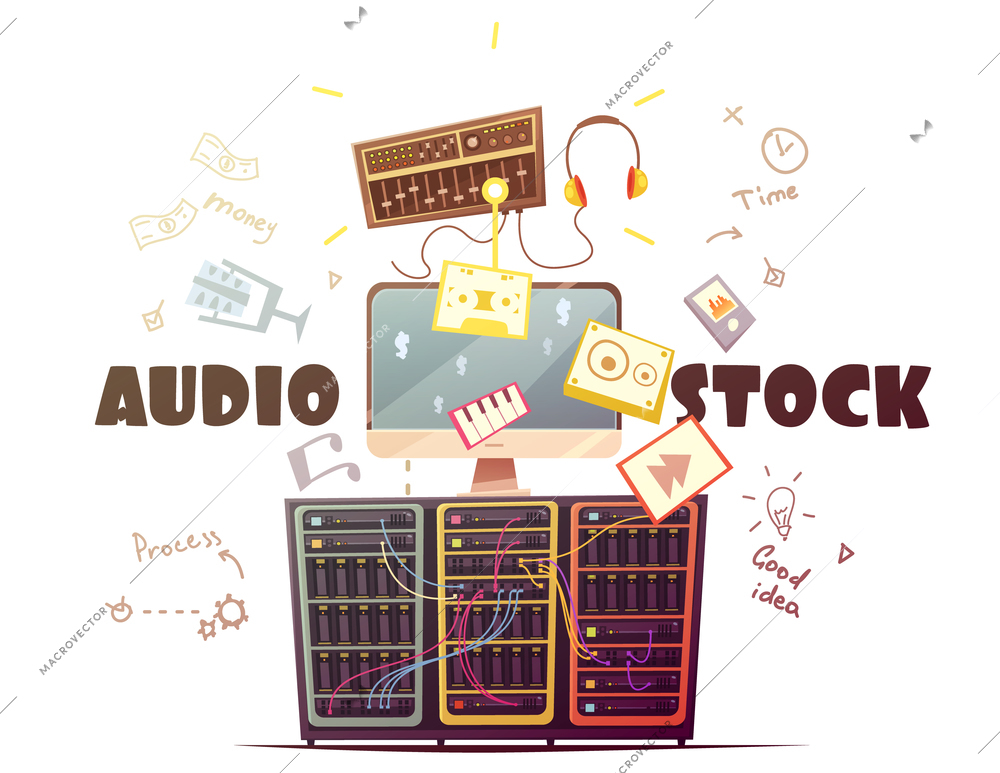 Audio stock for royalty free music sound effects download from global contributors community retro cartoon vector illustration