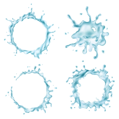 Set of different abstract shapes of blue water splashes on white background isolated vector illustration