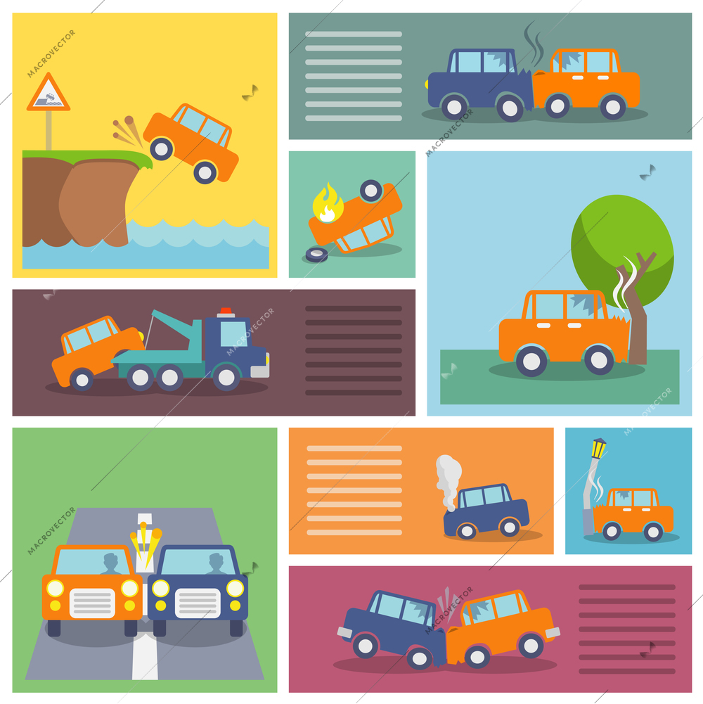 Colored decorative driving safety car security and auto crash protection icons set isolated vector illustration
