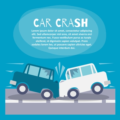 Doodle auto accident poster with two cars crash on a street vector illustration