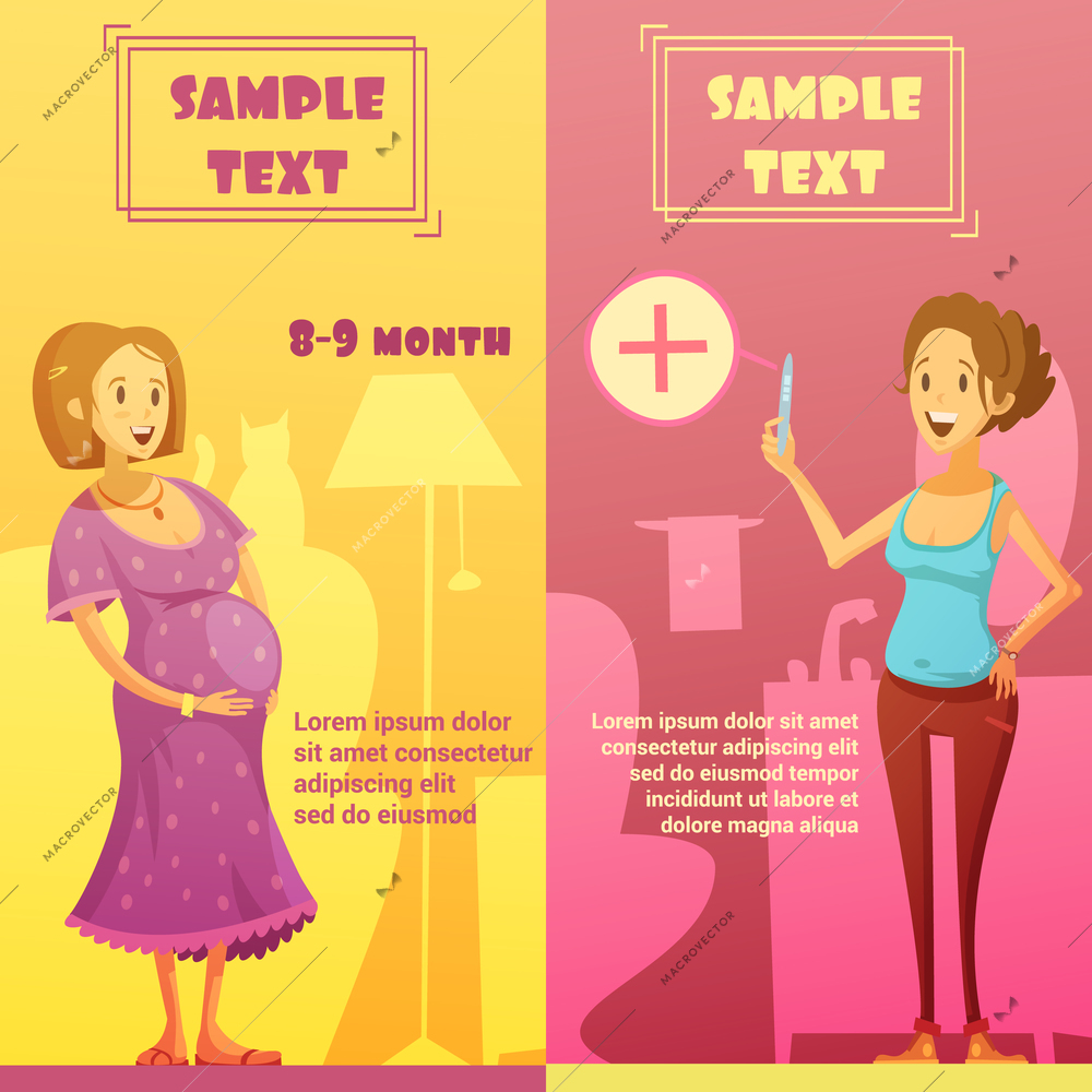 Pregnancy last quarter and strip test 2 vertical banners set with text sample abstract isolated vector illustration