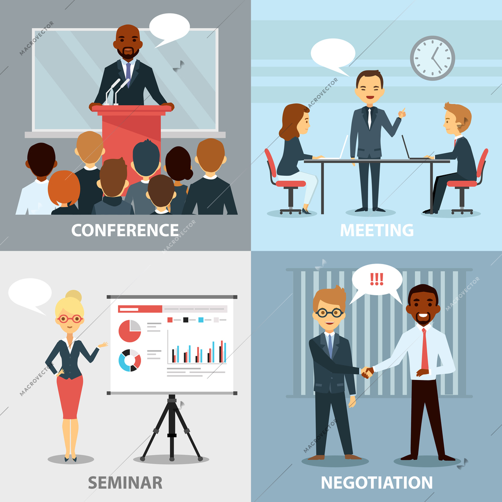 Concept of business people working together in workplace and sharing ideas vector illustration