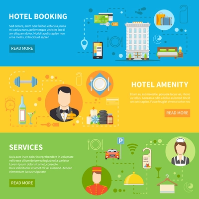 Hotel Service Flat Horizontal Banners Set Isolated Vector Illustration