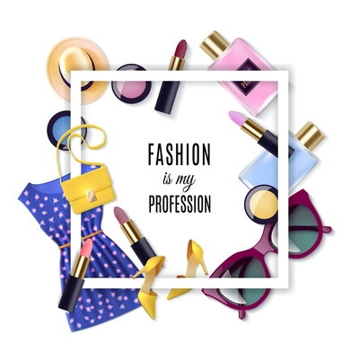 Women fashion lay concept cartoon set with frame vector illustration
