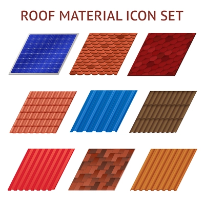 Images set of different colors and shapes fragments of roof tile isolated vector illustration